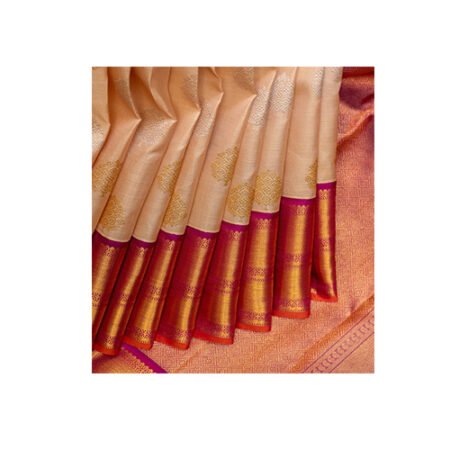 Kanchipuram Pure Silk Saree Original Golden Zari Intricate Weaves Traditional Zari Border & Contrast Rich Pallu