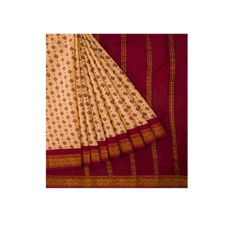 Pure Madurai Sungudi Cotton- Wax (Batik) Print with Traditional Dotted design and Tradition Zari Border (without Blouse) Saree For Women