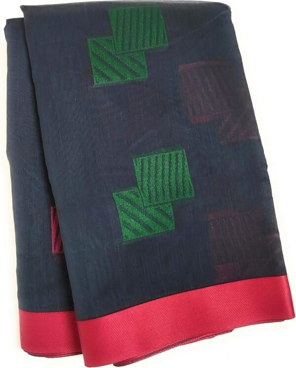 Women Sirumugai Handloom Kovai Cora Silk Cotton Saree with Geometrical Thread Buttas with simple Contrast Border and Thread Pallu with Running Blouse in Contrast Thread Design