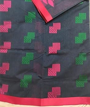 Women Sirumugai Handloom Kovai Cora Silk Cotton Saree with Geometrical Thread Buttas with simple Contrast Border and Thread Pallu with Running Blouse in Contrast Thread Design